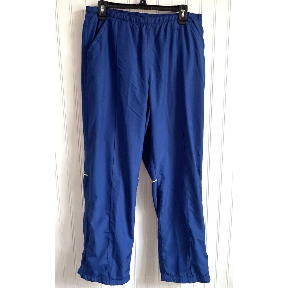 Nike Womens Large Blue Track Jogging Pants Reflective Pockets Elastic Waist